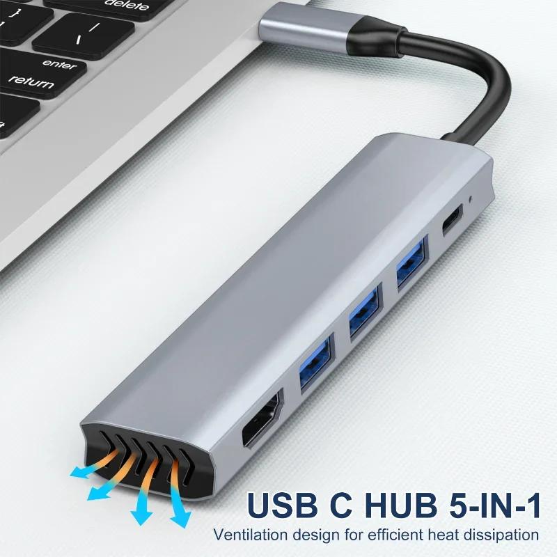 USB  4K HD  TYPE-C-HD 5-in-1 USB-C-HD  4K Ʈ Ȯ, MaBook Pro Ar M2 M1, usb3.0 PD 